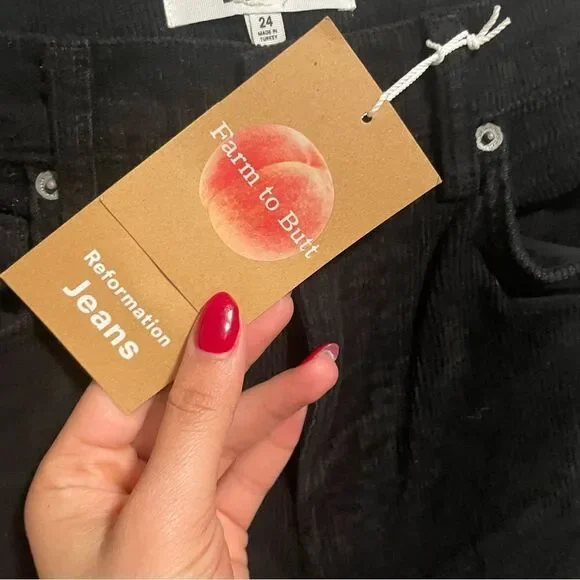 NWT Reformation Peyton High Rise Bootcut Corduroy Pants Black- Size 24 - Picture 6 of 8